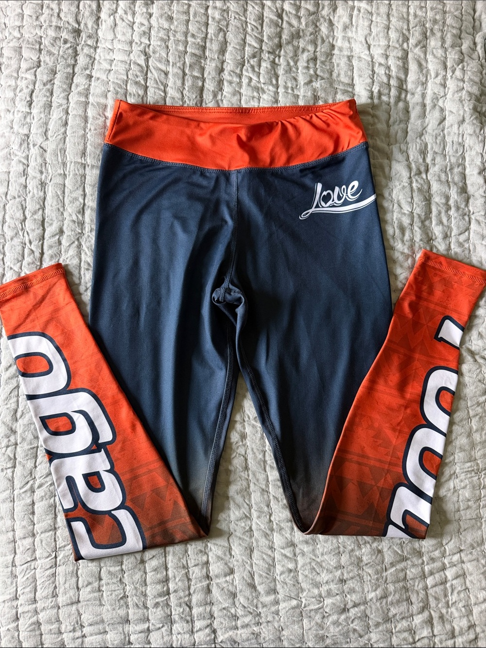 Chicago Bears Football Love Navy and Orange Colorblock Performance Leggings
